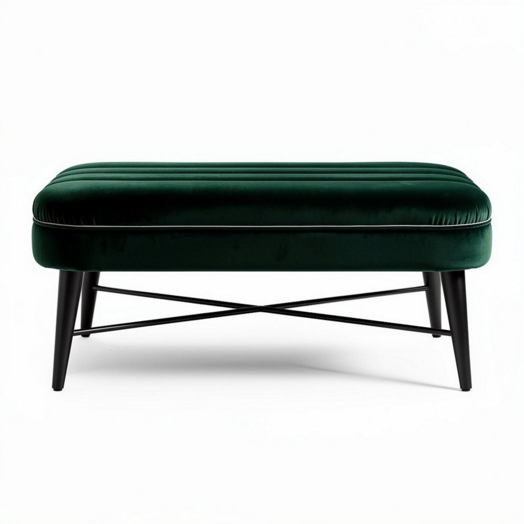 Fluwelen poef in donkergroen met metalen onderstel 70 x 40 x 30cm