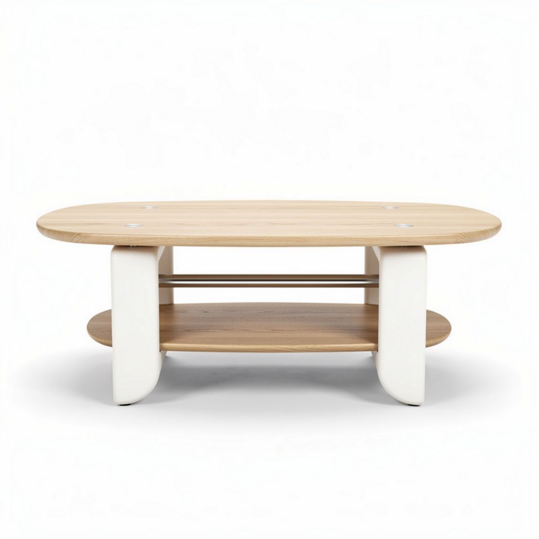 Salontafel van hout met witte onderstel 120 x 60 x 40 cm