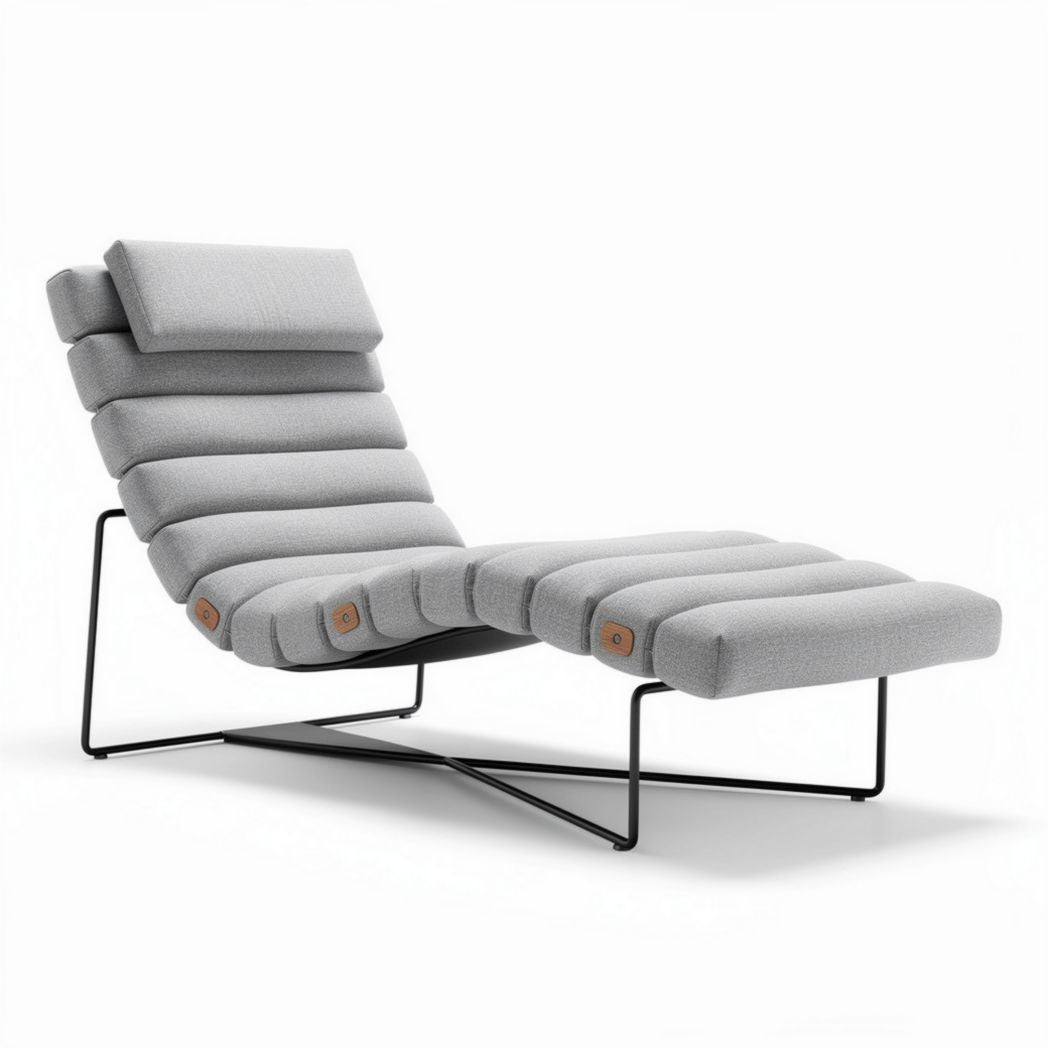 Ligstoel van grijs textiel met metalen frame 180 x 70 x 35cm