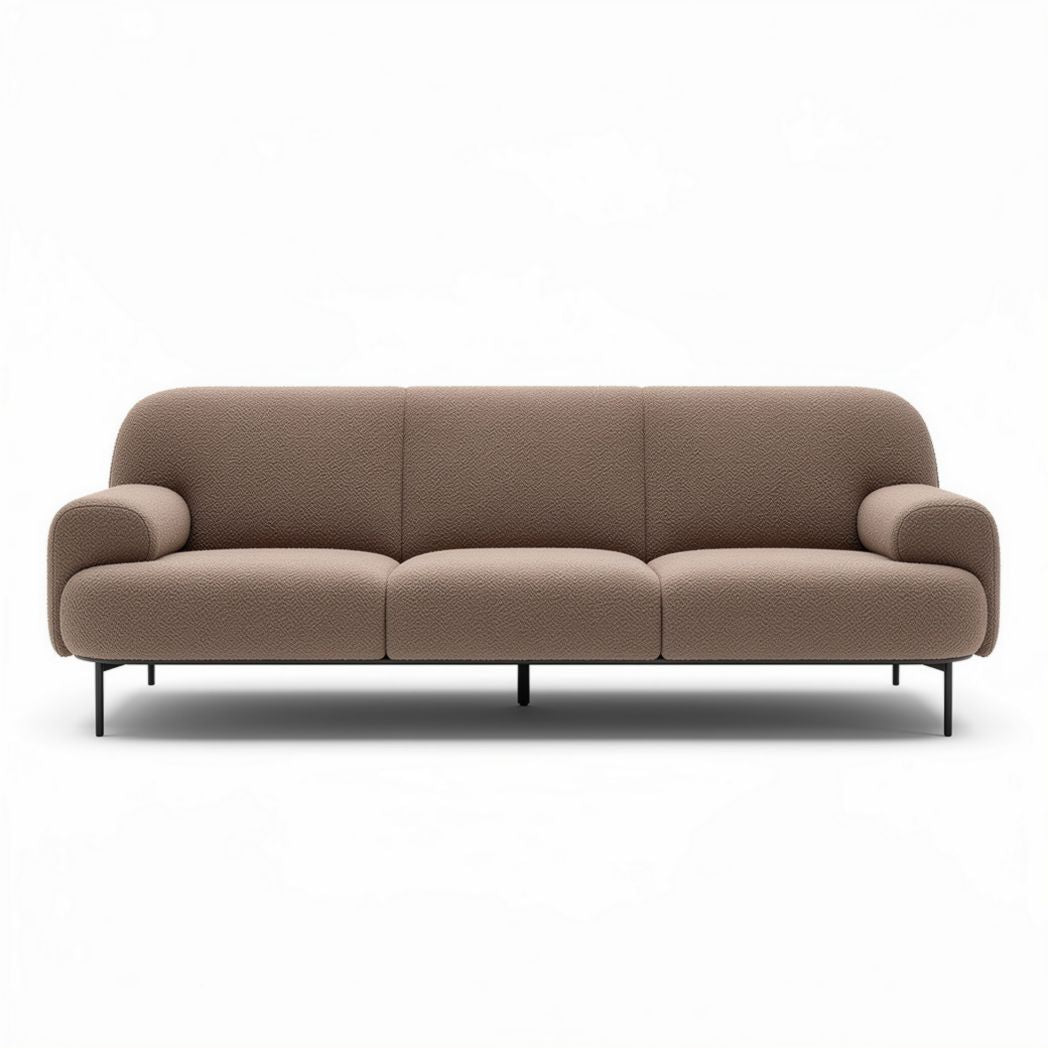 Bank in beige stof met zwarte metalen poten 200 x 90 x 85cm