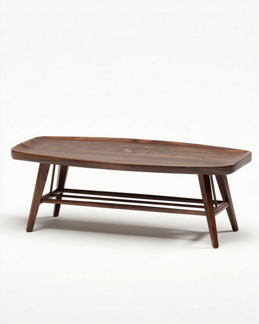Salontafel van bruin hout met een afmeting van 120 x 60 x 45cm