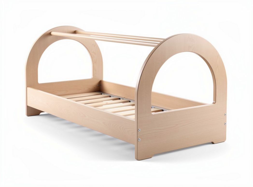Houten kinderbed met leuningen 120 x 70 x 50cm in naturel kleur