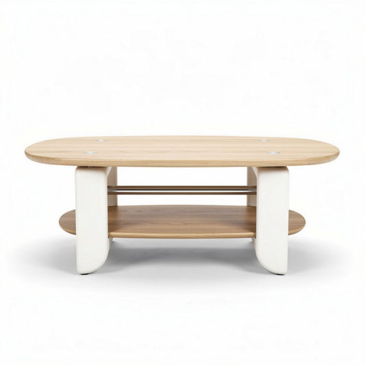 Salontafel van hout met witte onderstel 120 x 60 x 40 cm