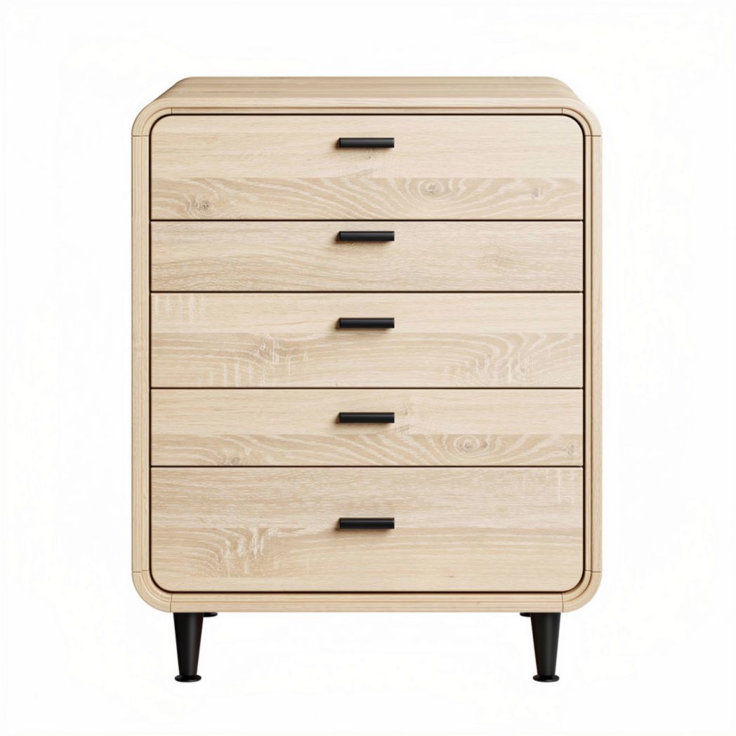Houten ladekast met vier lades en metalen handgrepen in naturel afwerking 40 x 30 x 80cm