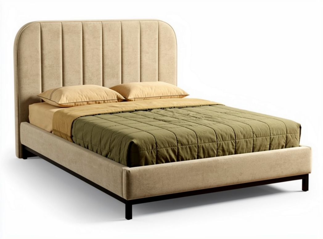 Bed met gestoffeerde hoofdbord in beige en bruin 200 x 160 x 100 cm