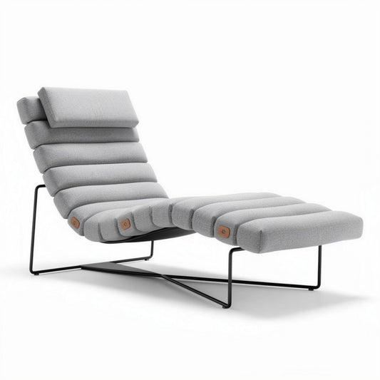 Ligstoel van grijs textiel met metalen frame 180 x 70 x 35cm