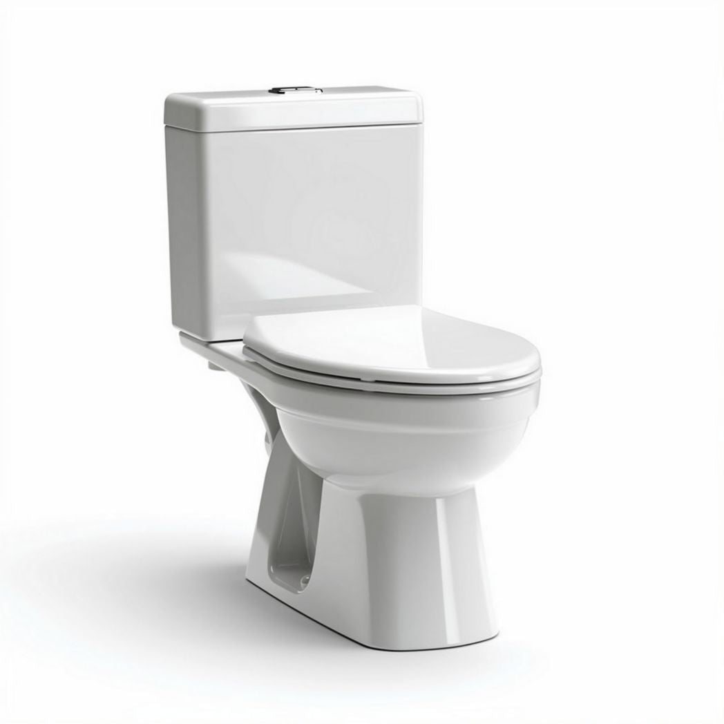 Witte keramische toilet met hoog reservoir en compacte afmetingen 80 x 40 x 75cm