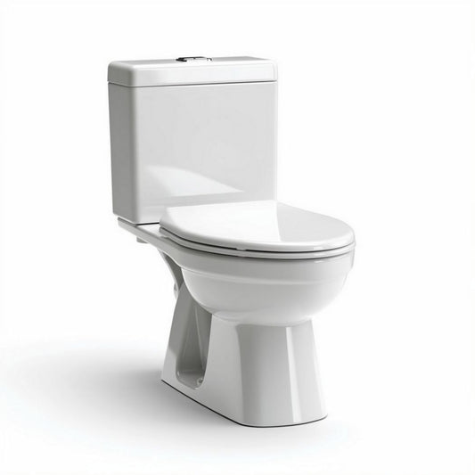 Witte keramische toilet met hoog reservoir en compacte afmetingen 80 x 40 x 75cm