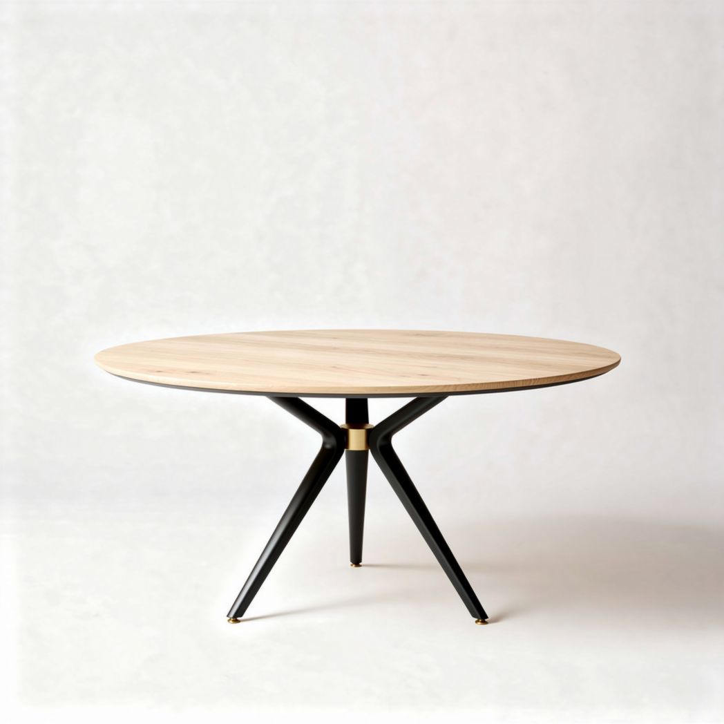 Eiken ronde tafel met zwarte metalen poten 80 x 80 x 75cm