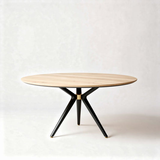 Eiken ronde tafel met zwarte metalen poten 80 x 80 x 75cm