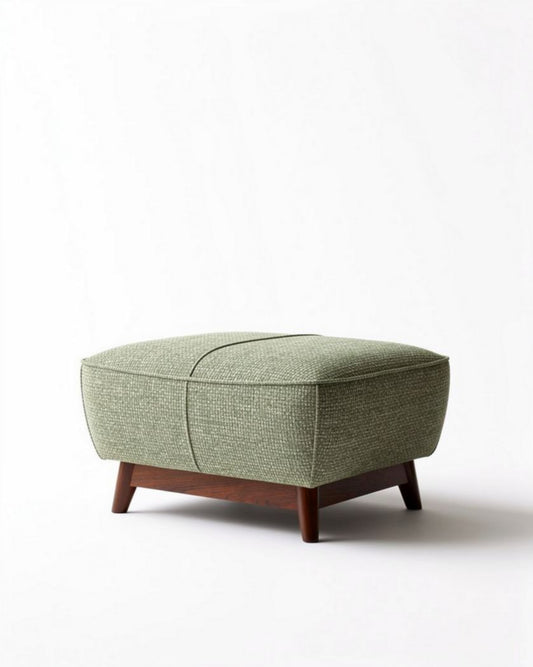 Poef van groen geweven stof met houten poten 80 x 60 x 40cm