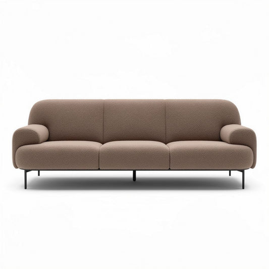 Bank in beige stof met zwarte metalen poten 200 x 90 x 85cm