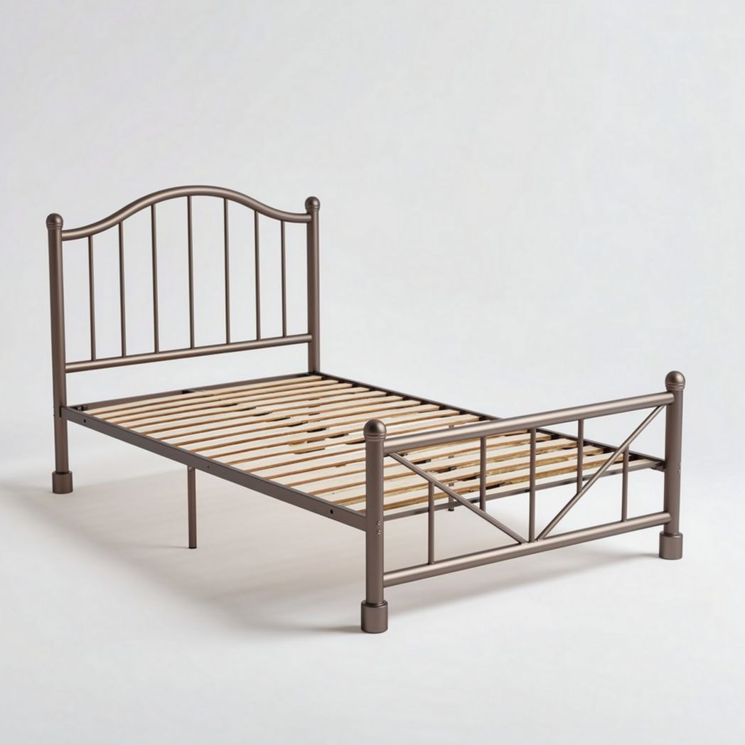 Houten bedframe met stalen hoofdeinde en afmetingen 190 x 90 x 100cm
