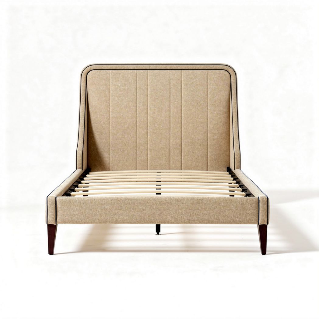 Stoffen bedframe met hoofdbord en houten poten 200 x 160 x 100cm