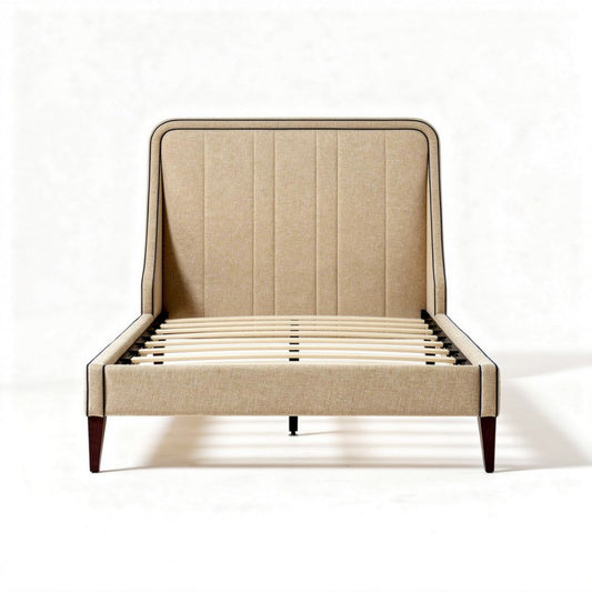Stoffen bedframe met hoofdbord en houten poten 200 x 160 x 100cm